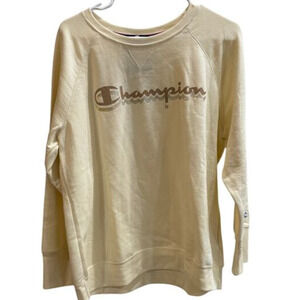 Champion Women’s Powerblend Fleece Crew Script Logo Sweatshirt 1X Natural